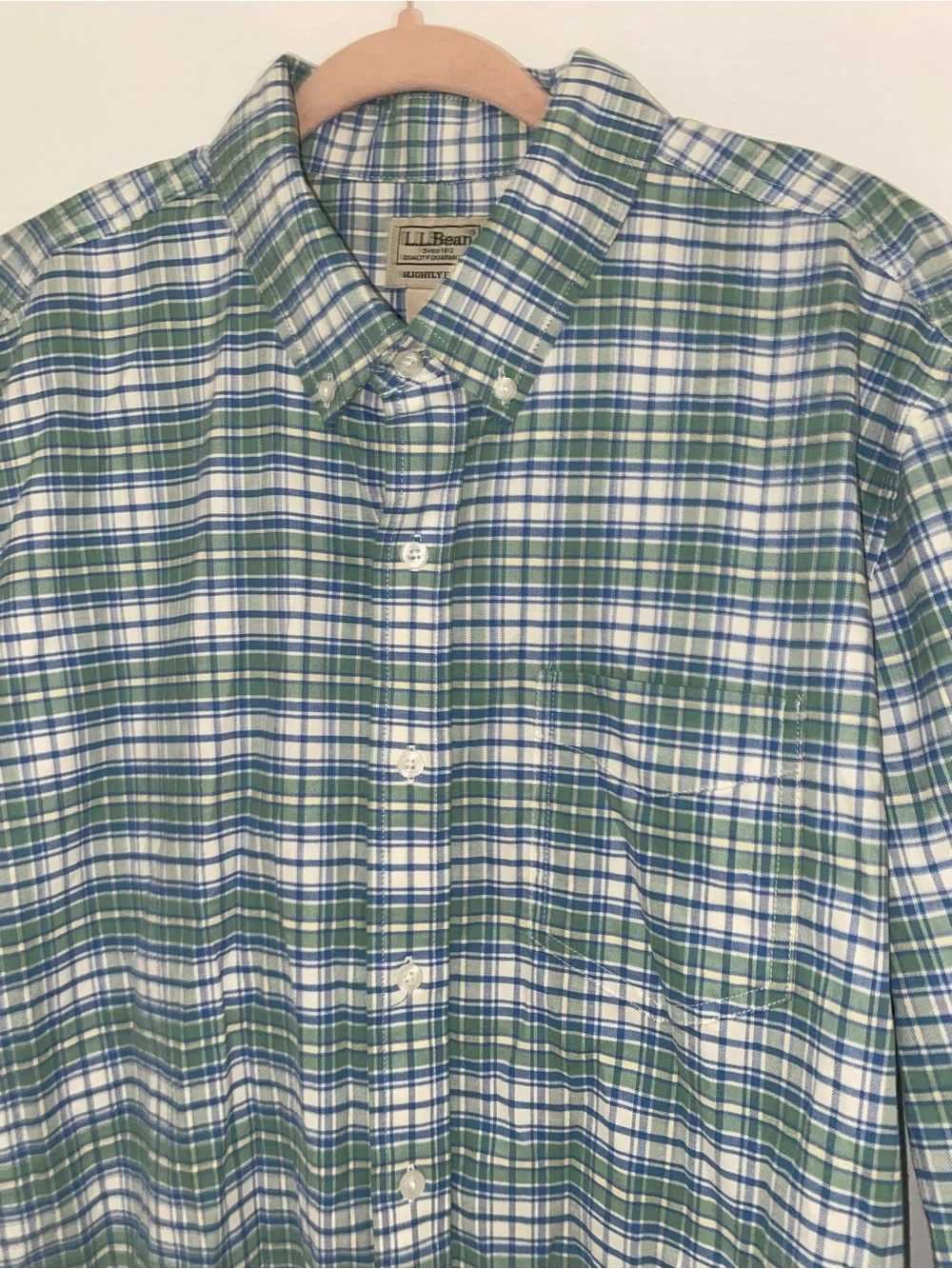 L.L. Bean Men’s Blue Green Plaid Slightly Fitted Button-Down New Shirt L/Tall